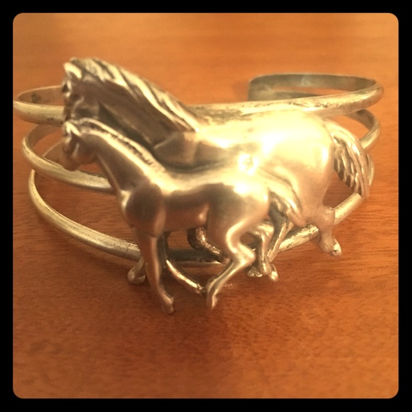 Carol Felley Horse & Colt Sterling Cuff gorgeous! Estate - Picture 1 of 7